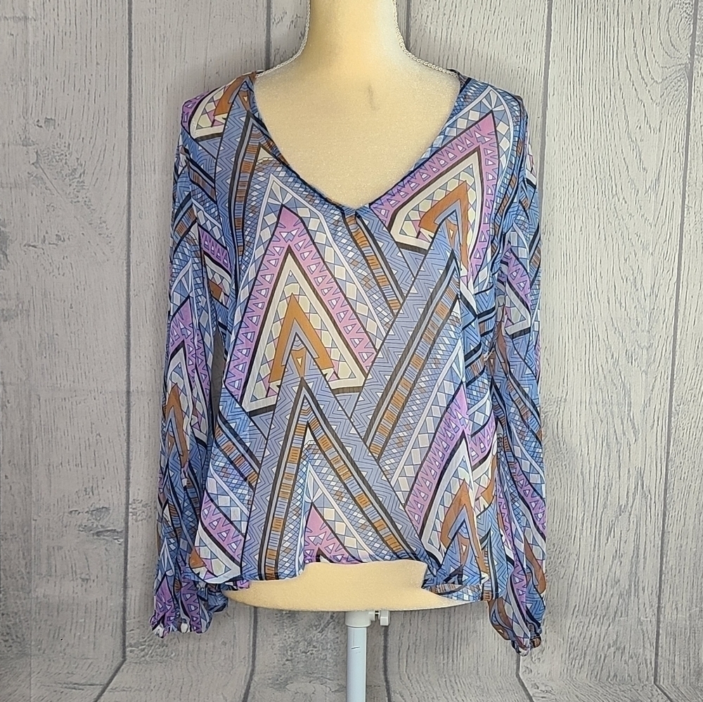 Lovers + Friends Long Sleeve Patterned Blouse Size Medium